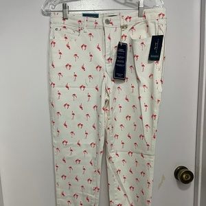 White Charter Club pants with pink flamingos